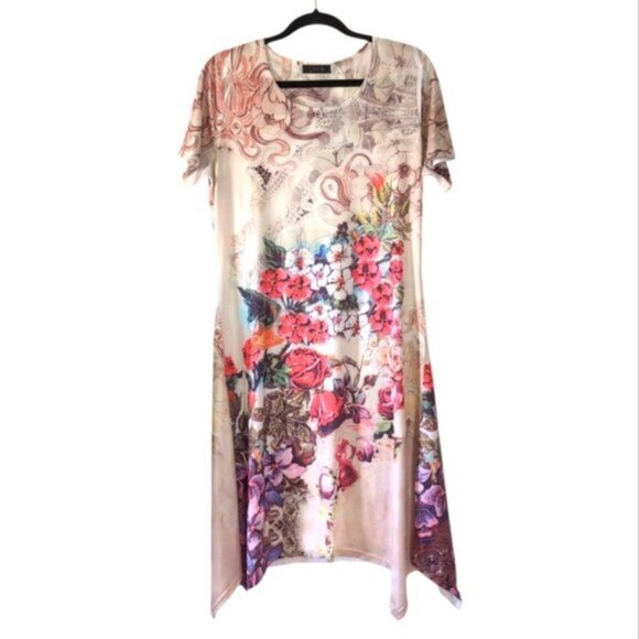 Vintage Dresses & Skirts - Vintage Lace Y2K Artsy Asymmetric Lagenlook Embellished Japanese Floral Dress L